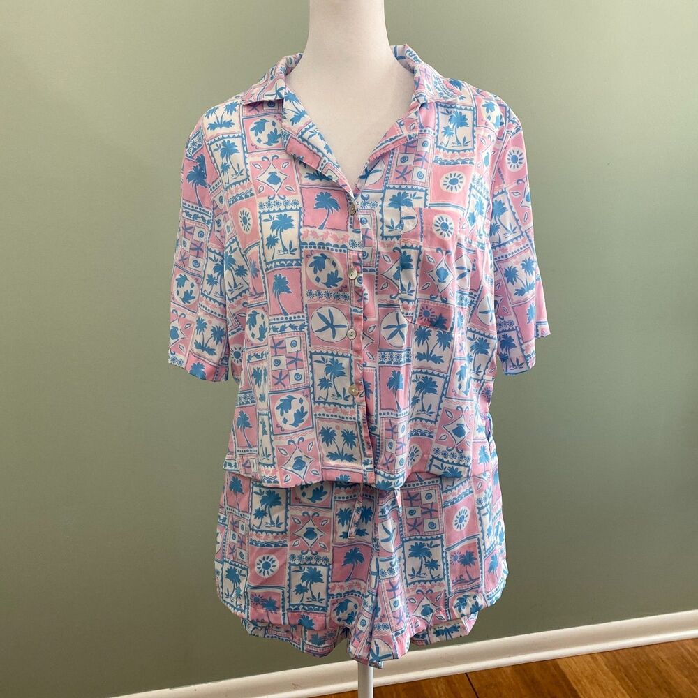 Sigrid Olsen Pajamas Womens Small Pink 2 pc Set Pull On Shorts Nautical Coastal